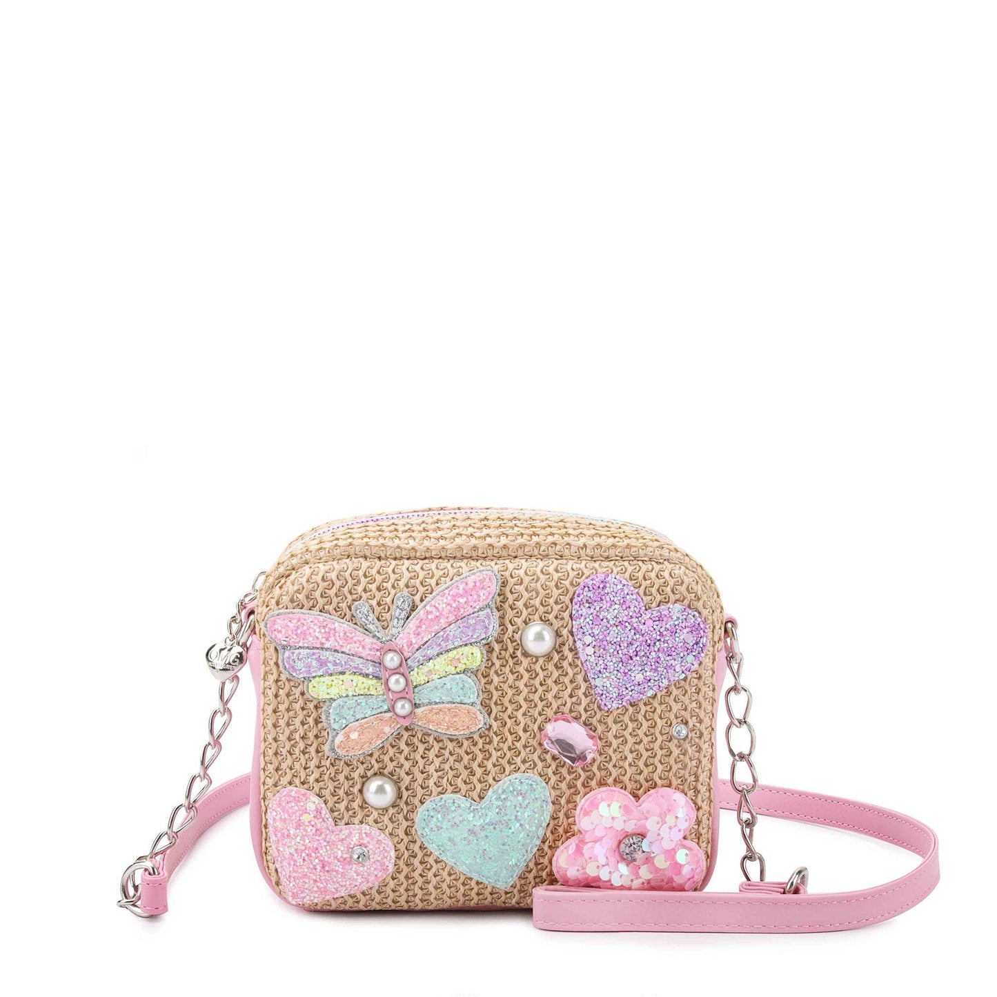 Straw Appliqué Patched Crossbody Bag