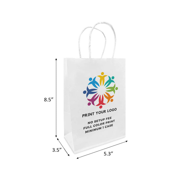 Custom Print Gem 5.3x3.5x8.5 inches White Paper Bags