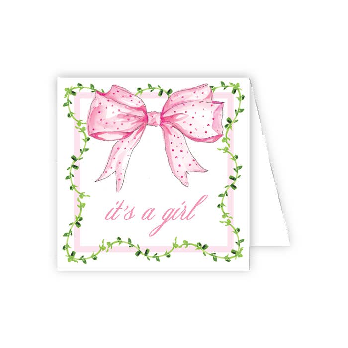Handpainted It's a Girl Pink Bow Enclosure Card