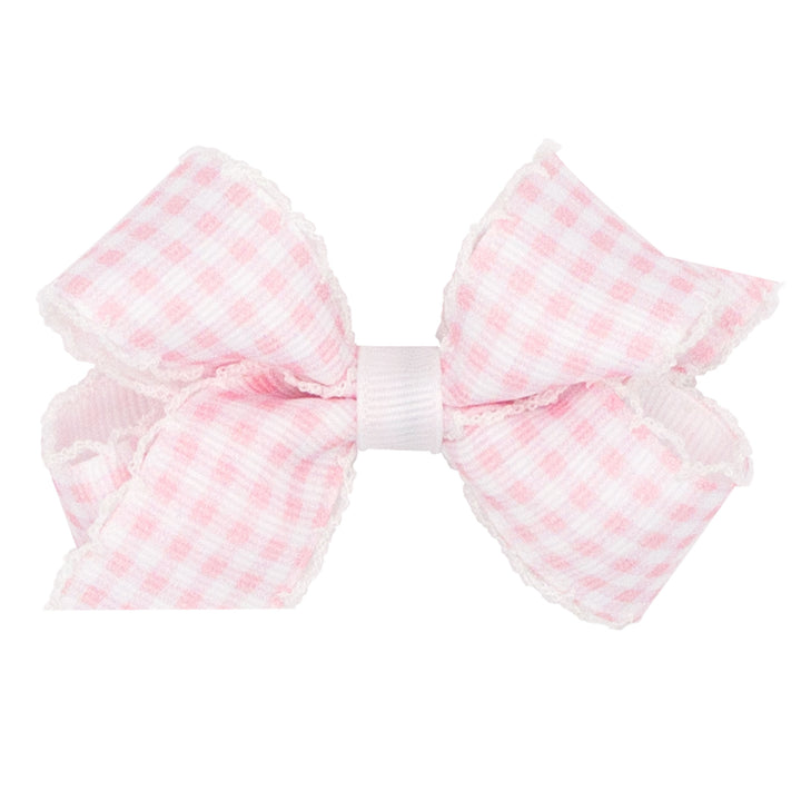 King Pastel Gingham Grosgrain Girls Hair Bow With Moonstitch Edge