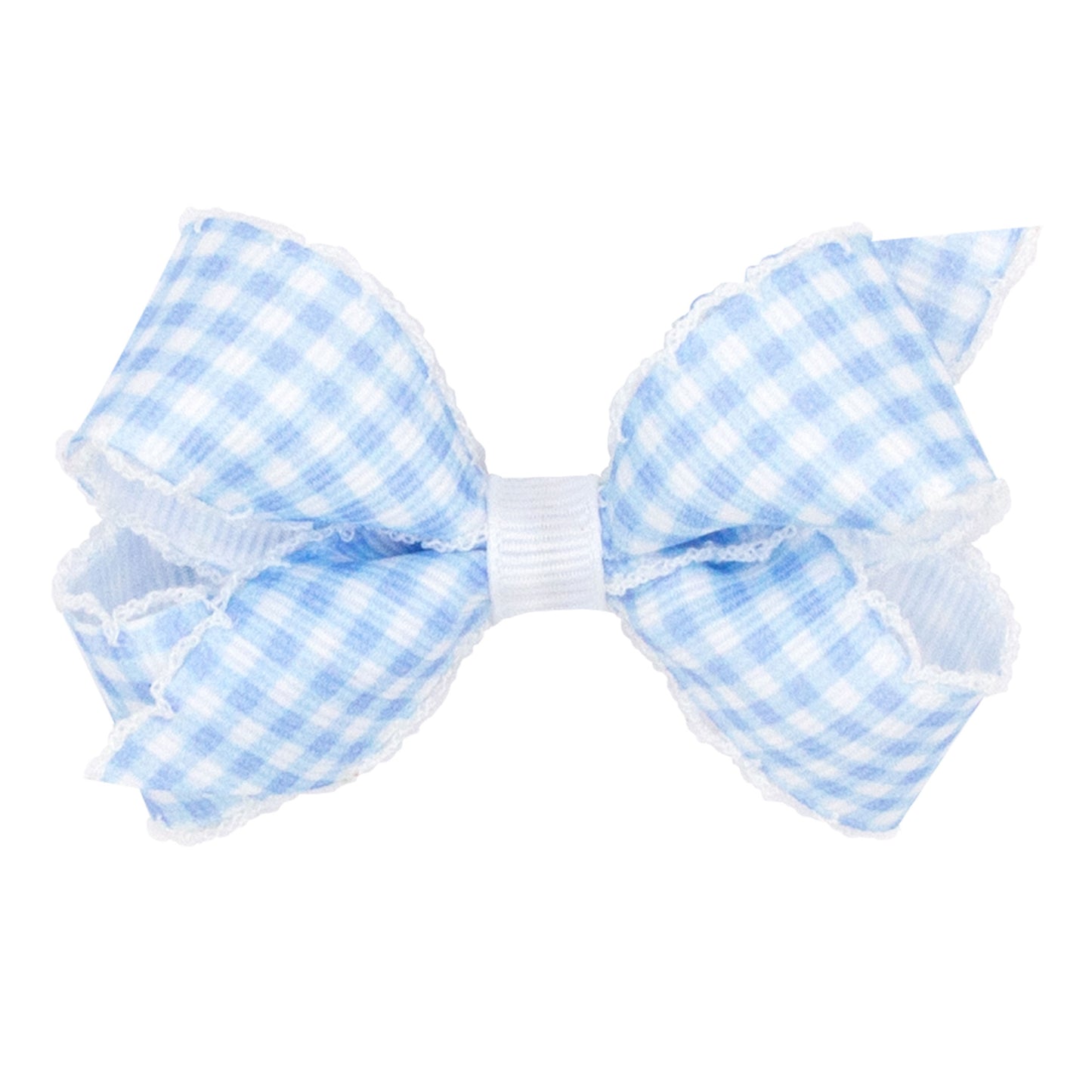 King Pastel Gingham Grosgrain Girls Hair Bow With Moonstitch Edge