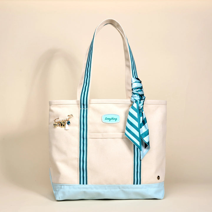 The Darling Canvas Tote Bag– Sicily Stripes Teal