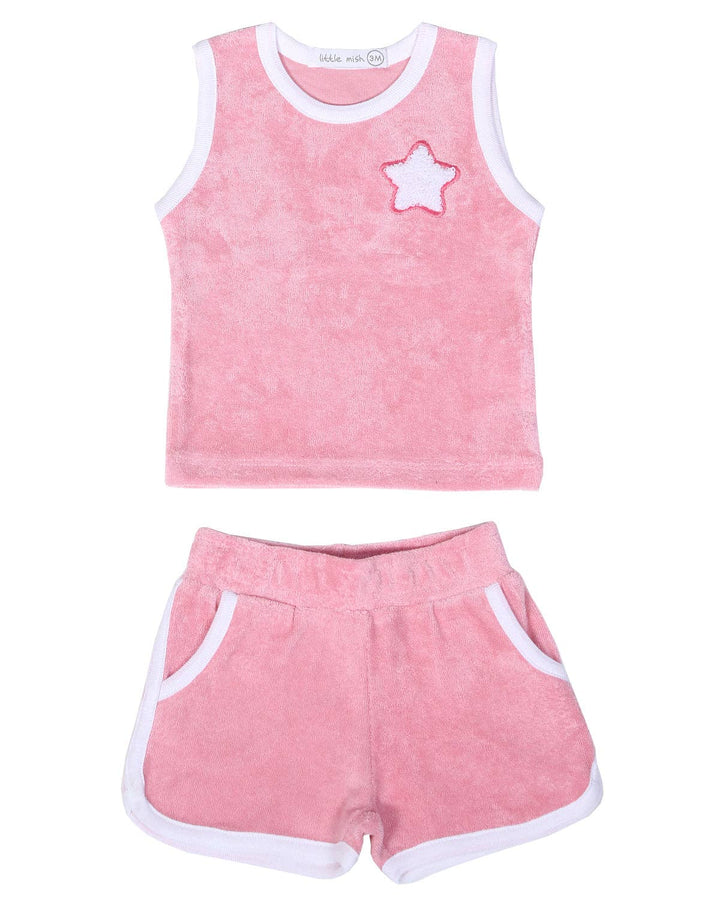 Pink Tank and Shorts Terry Set - Chenille Patch