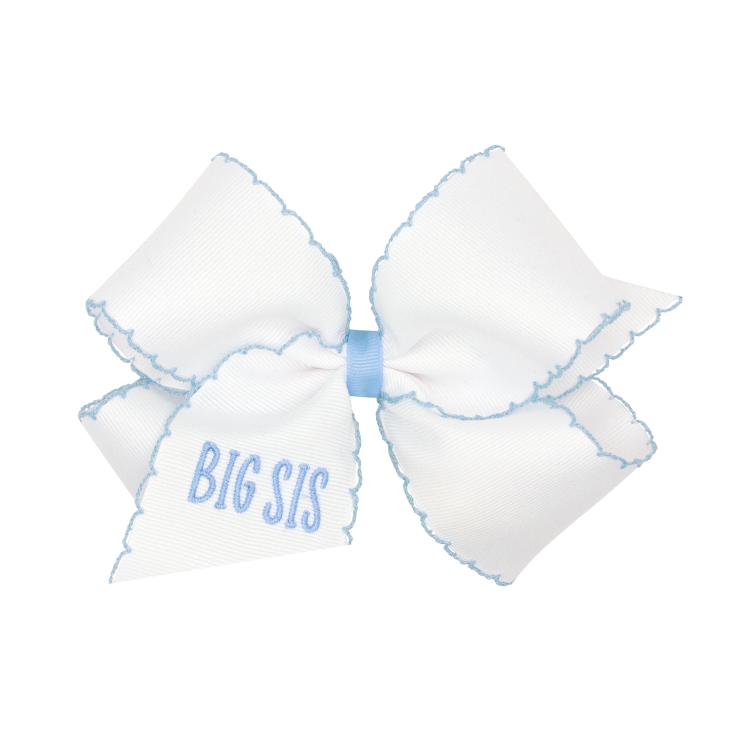 Grosgrain Moonstitch Girls Hair Bow Big Sis - Lt. Blue