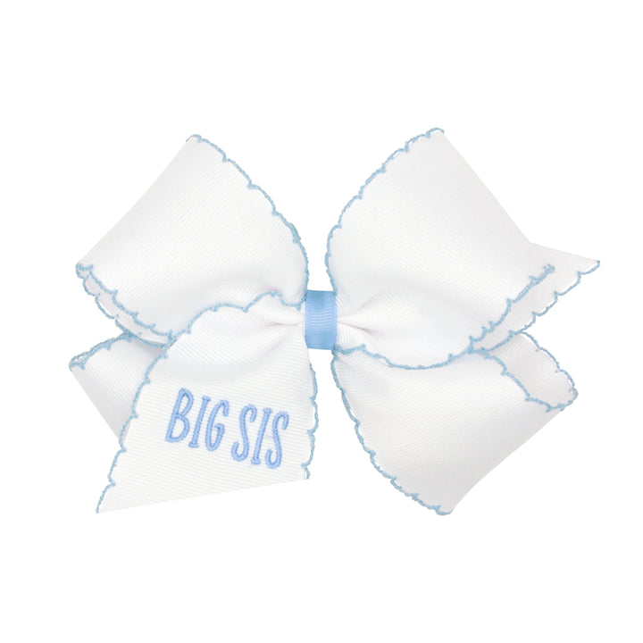 Grosgrain Moonstitch Girls Hair Bow Big Sis - Lt. Blue