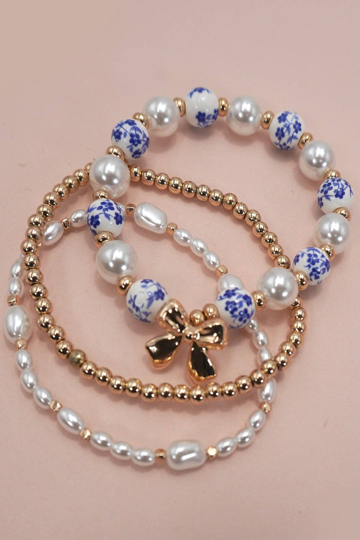 Blue Ceramic Bow Multi Layer Bracelet