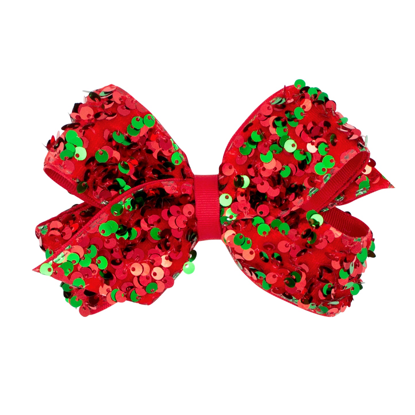 KIng Red and Green Velvet Sequin and Grosgrain Overlay Hair Bow