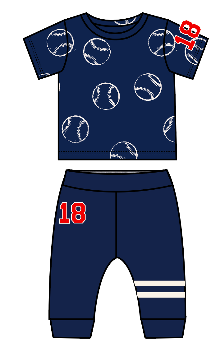 Navy Baseball Number Tee and Pants Set