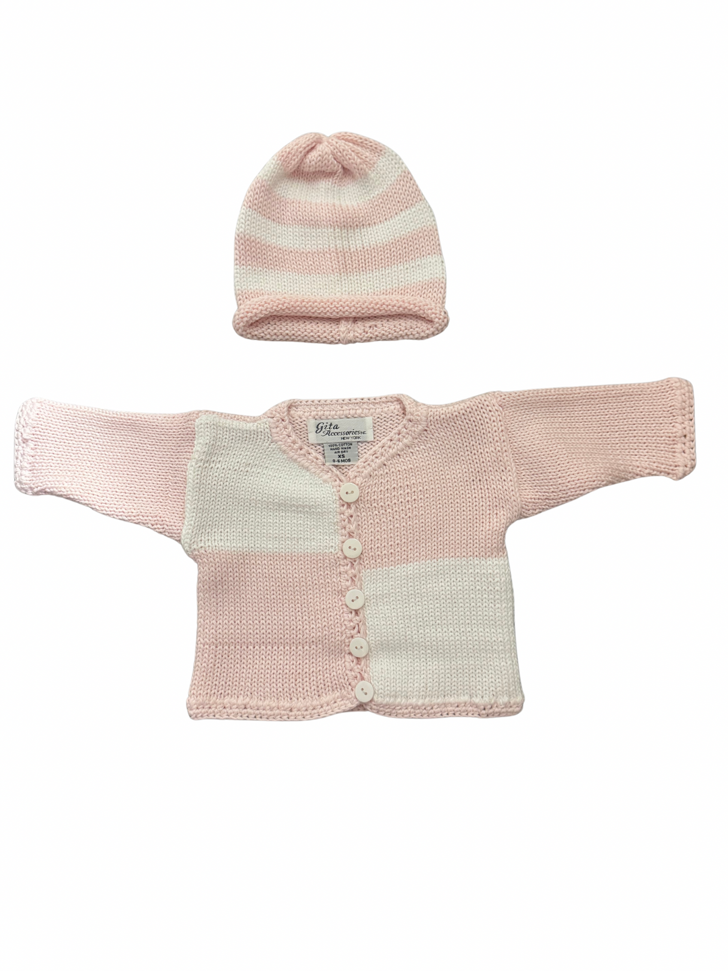 Pink/White Blocked Sweater and Hat