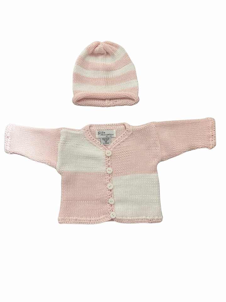 Pink/White Blocked Sweater and Hat