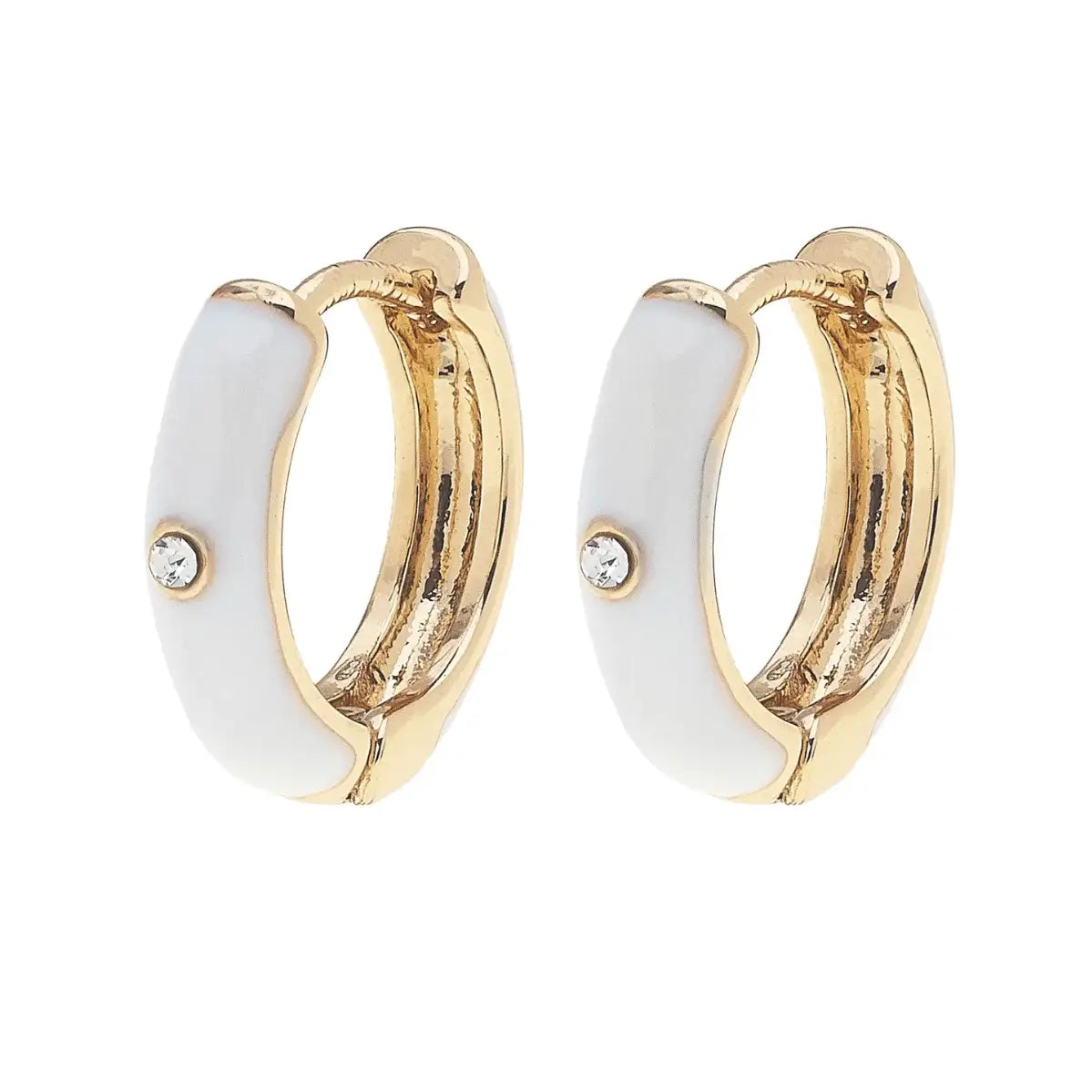 Cici Hinged Rhinestone Enamel Huggie Hoops in White
