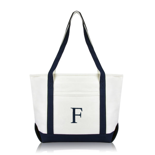 Personalized Navy Tote Bag with Initial