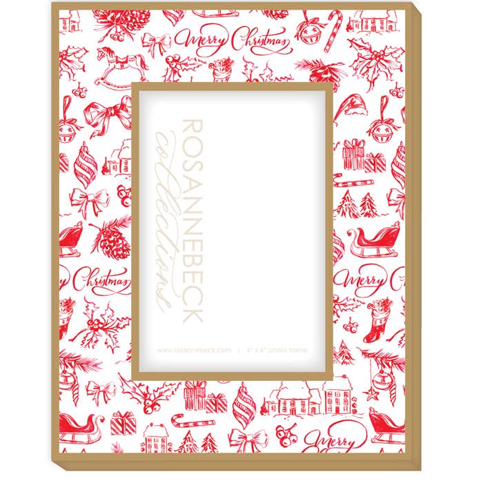 Handpainted Merry Christmas Red Toile Frame