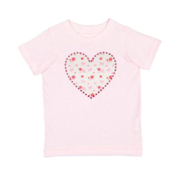 Dainty Rose Pearl Heart Patch Short Sleeve T-Shirt