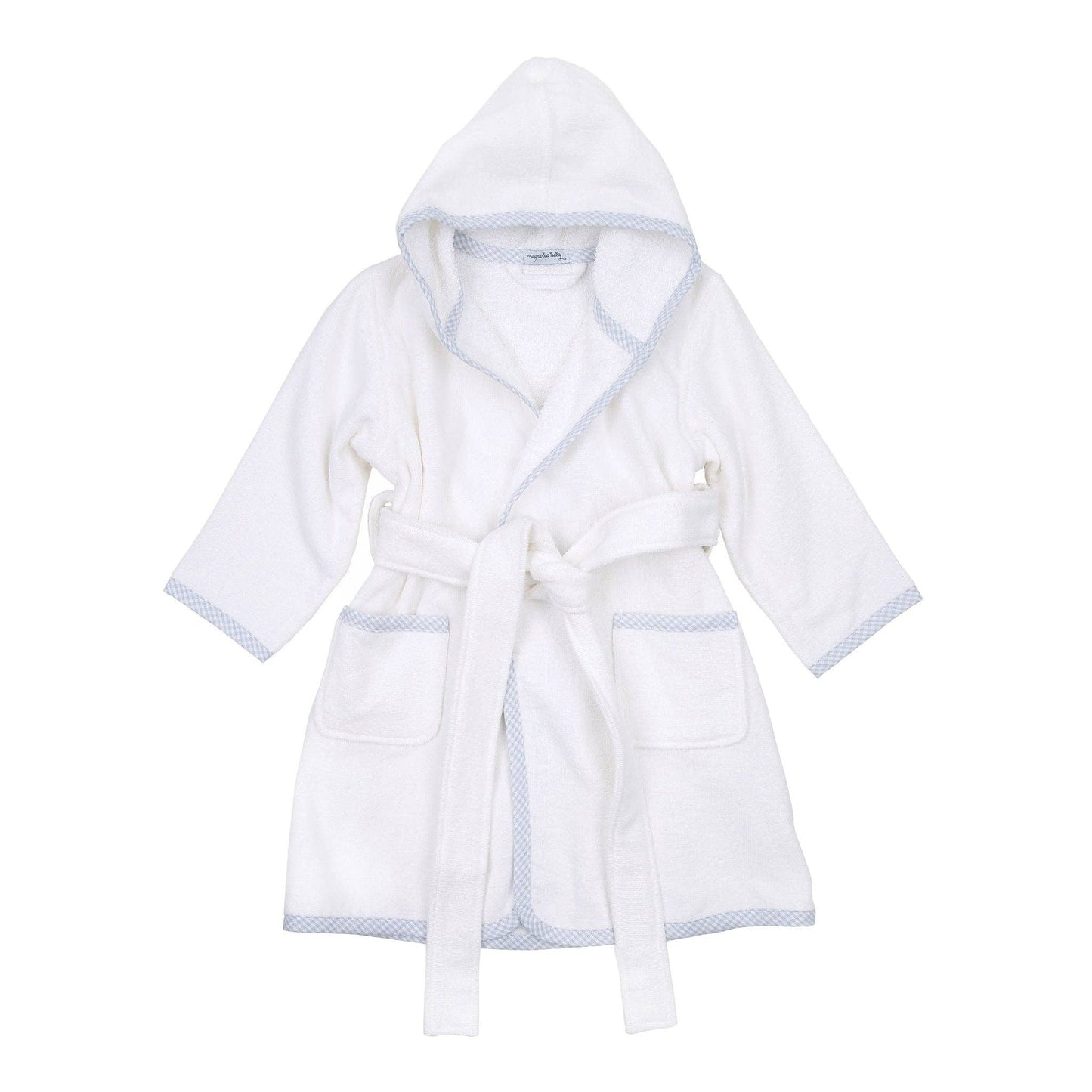 Essentials Light Blue Gingham Trim Bathrobe