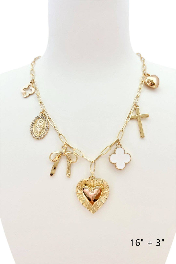 Gold Chain with Cross and Heart Charms