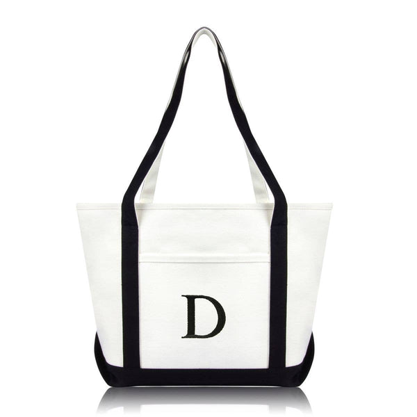 Personalized Navy Tote Bag with Initial