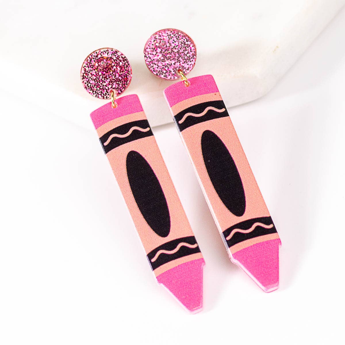 Crayon Earrings Pink/Black 3"