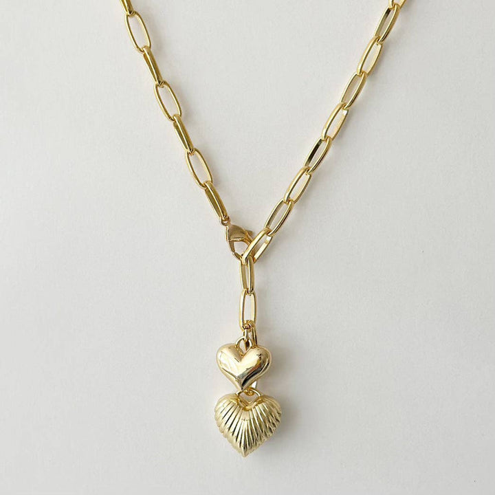 Gold Puffy Hearts Necklace