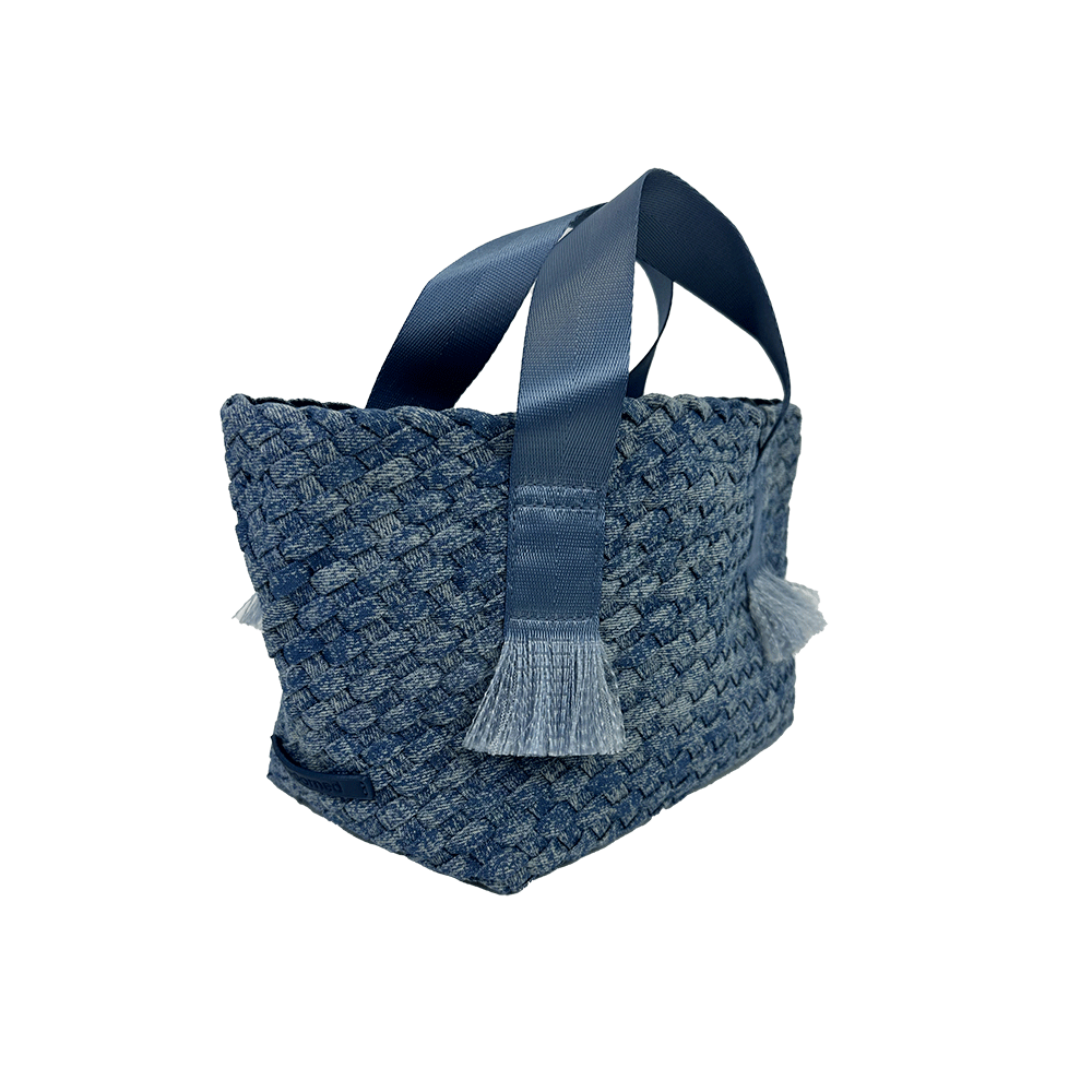 Darcy Woven Denim Tote w/ Self Handles w/ Crossbody Strap