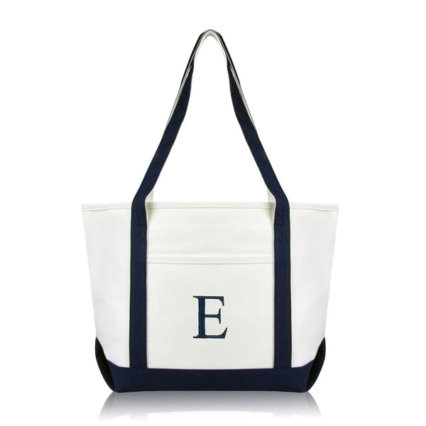 Personalized Navy Tote Bag with Initial
