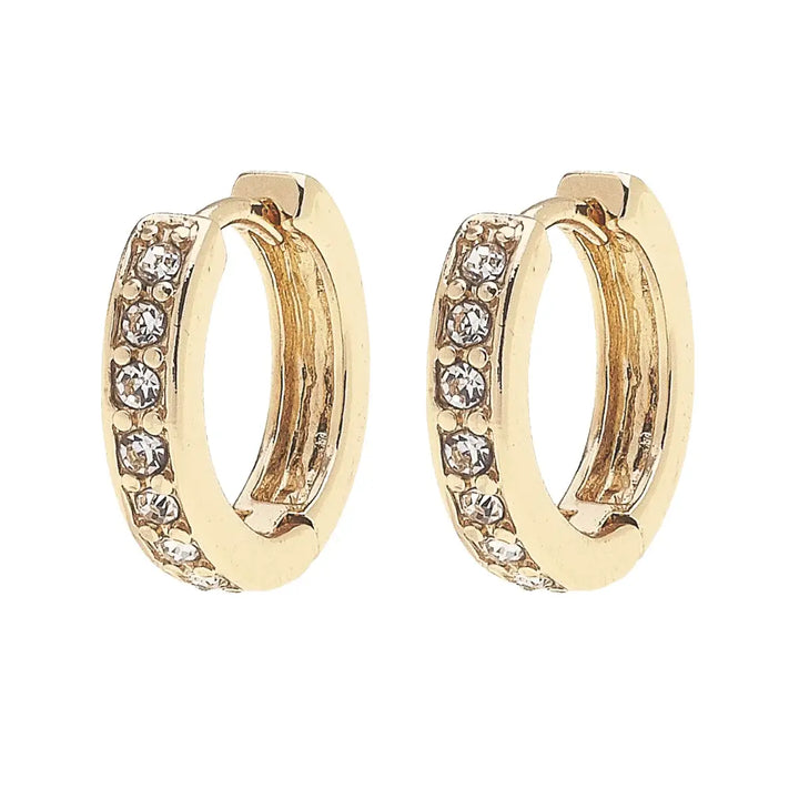 Blakely Pave Mini Huggie Hoop Earrings in Shiny Gold