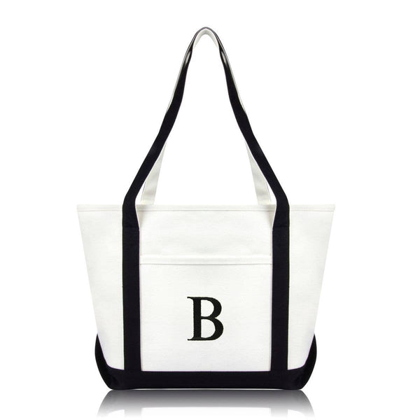 Personalized Navy Tote Bag with Initial