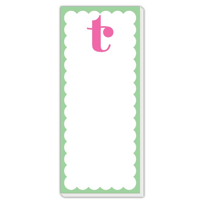 Scallop Monogram Pink And Green T Skinny Notepad