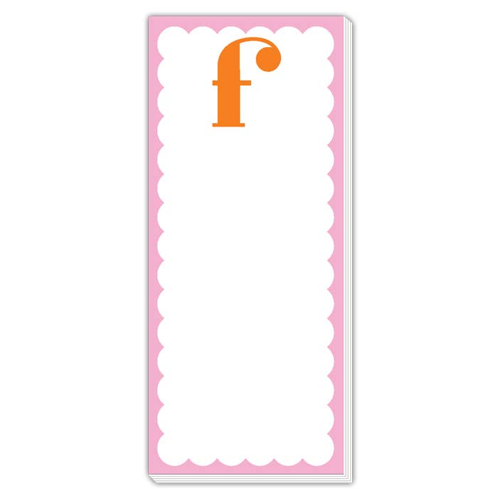 Scallop Monogram Orange And Pink F Skinny Notepad