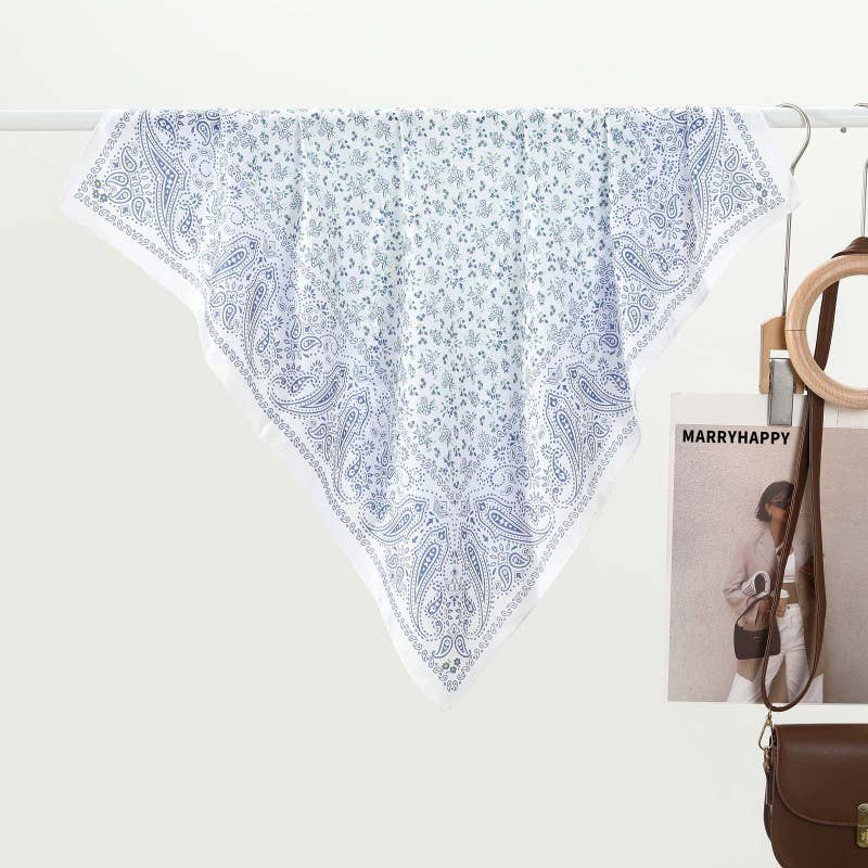Large Floral Toile Print Bandana Scarf