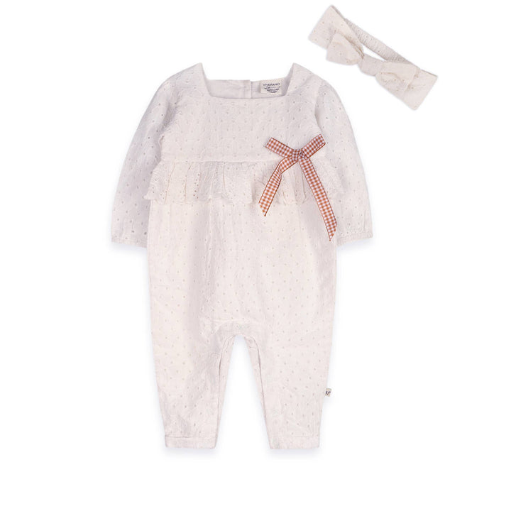 Astrid Schiffli Baby Jumpsuit & Headband Set
