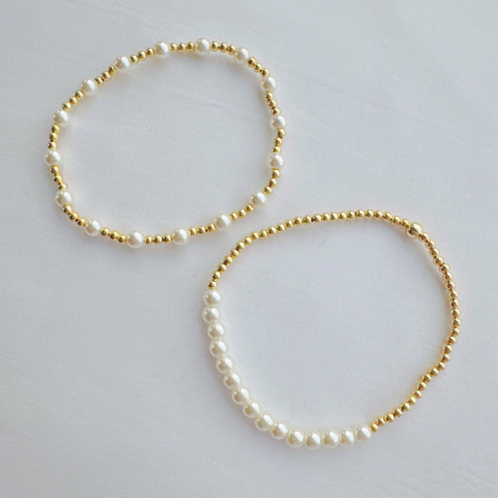 Pearls And Gold Stretch Bracelet Set Of 2