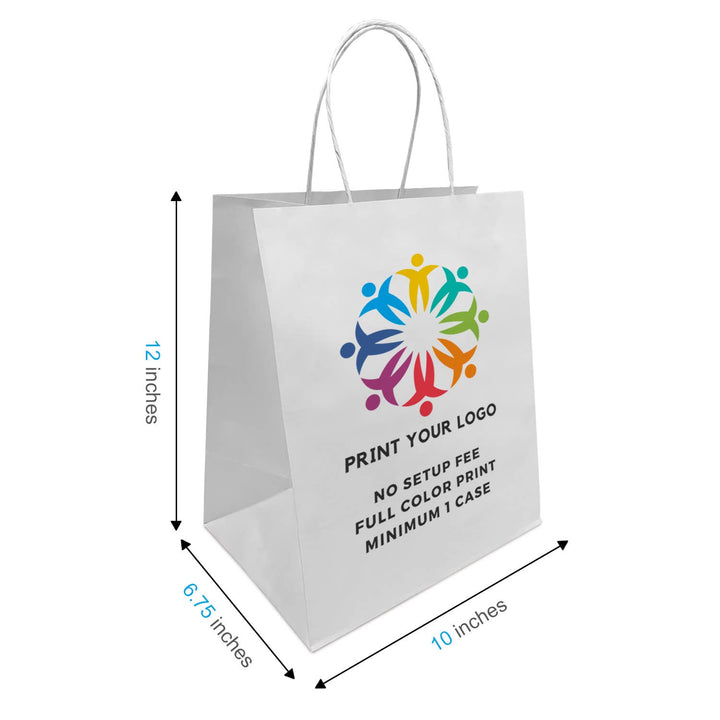 Custom Print Bistro 10x6.75x12 White Paper Bags