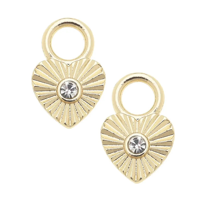 Rhinestone Fluted Heart Huggie Charm | Set of 2