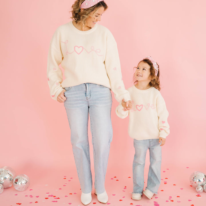 Ditsy Love Valentine's Day Knit Women's Sweater - Mommy & Me