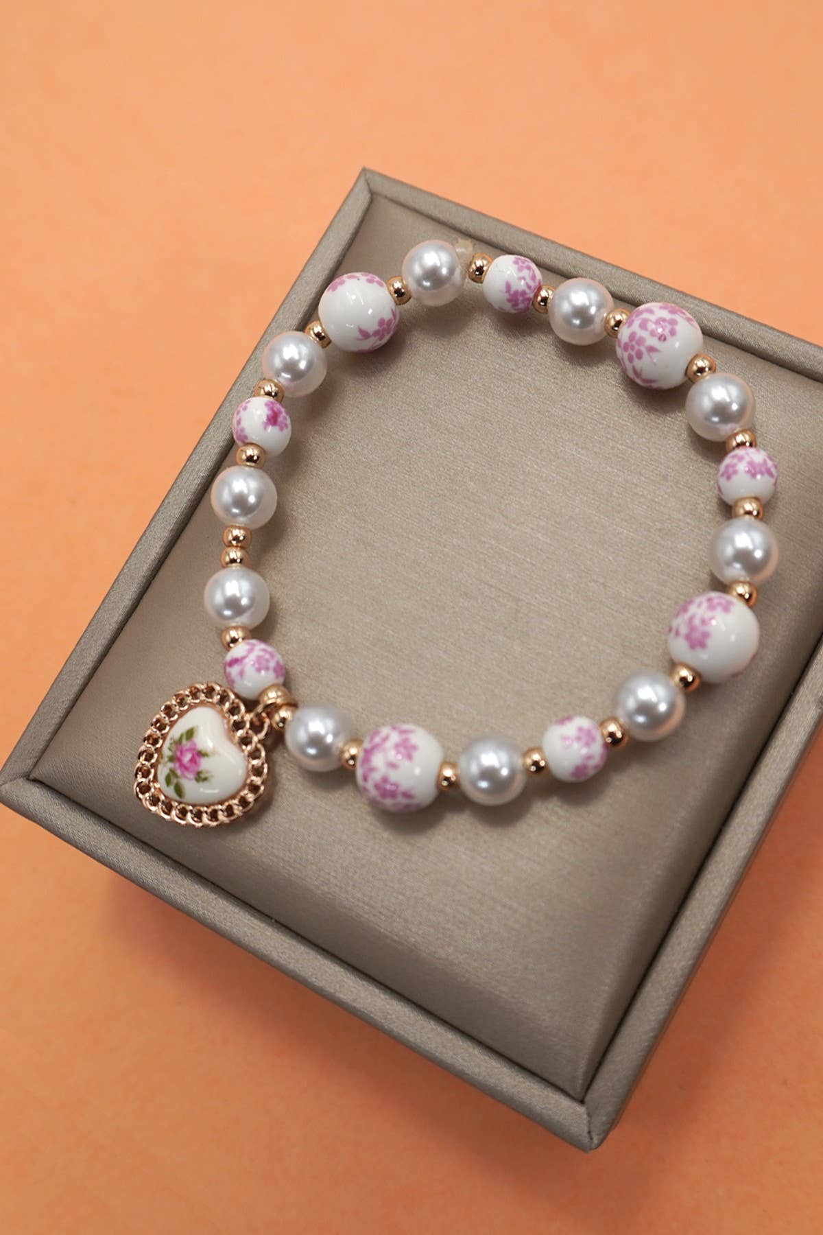 Pink Ceramic Heart Bracelet