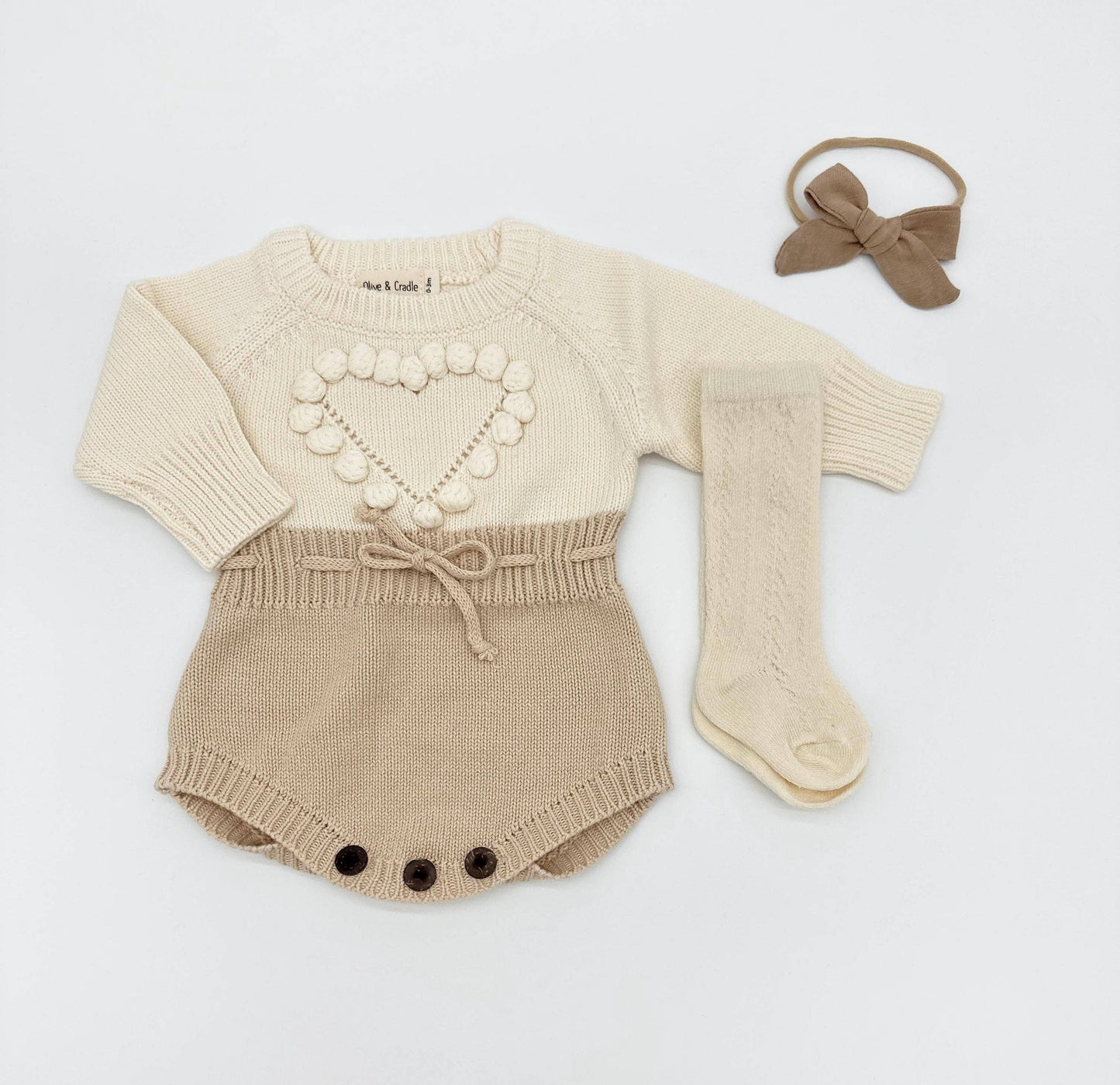 Cream Heart Baby Romper Set