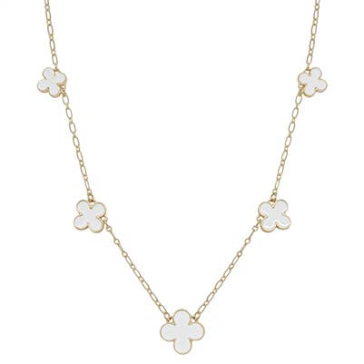White Enamel Clover Necklace