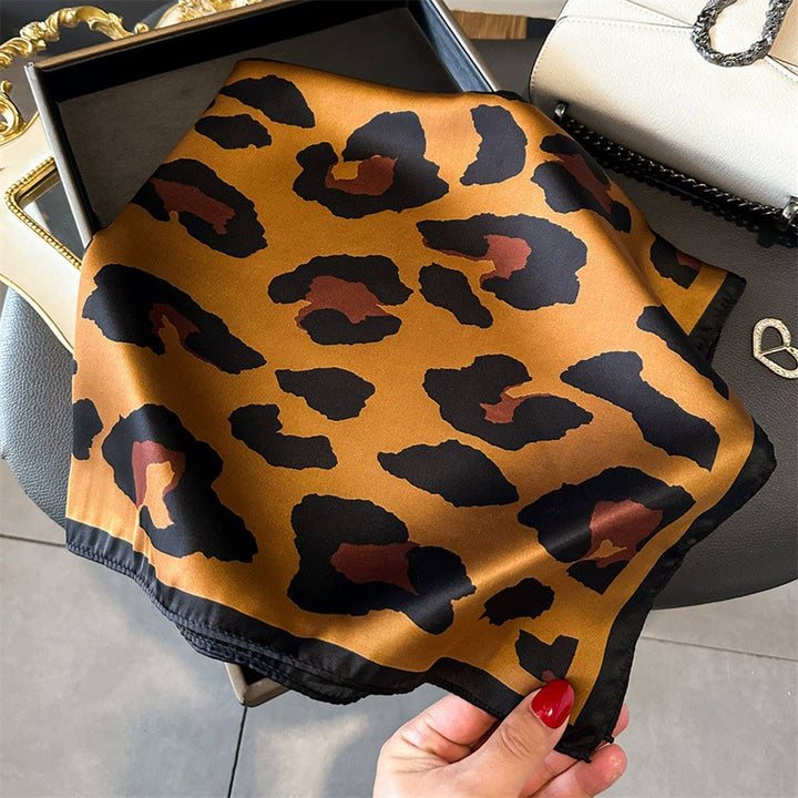 Leopard Print Satin Square Scarf