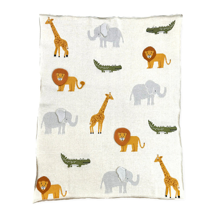 Organic Jacquard Baby Blanket-Safari animals