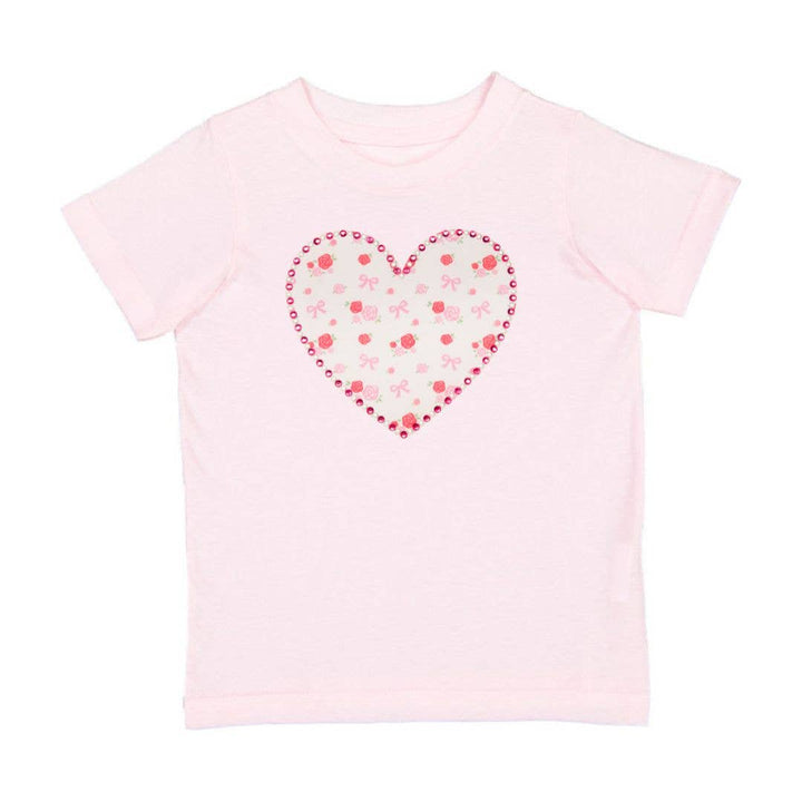 Dainty Rose Pearl Heart Patch Short Sleeve T-Shirt
