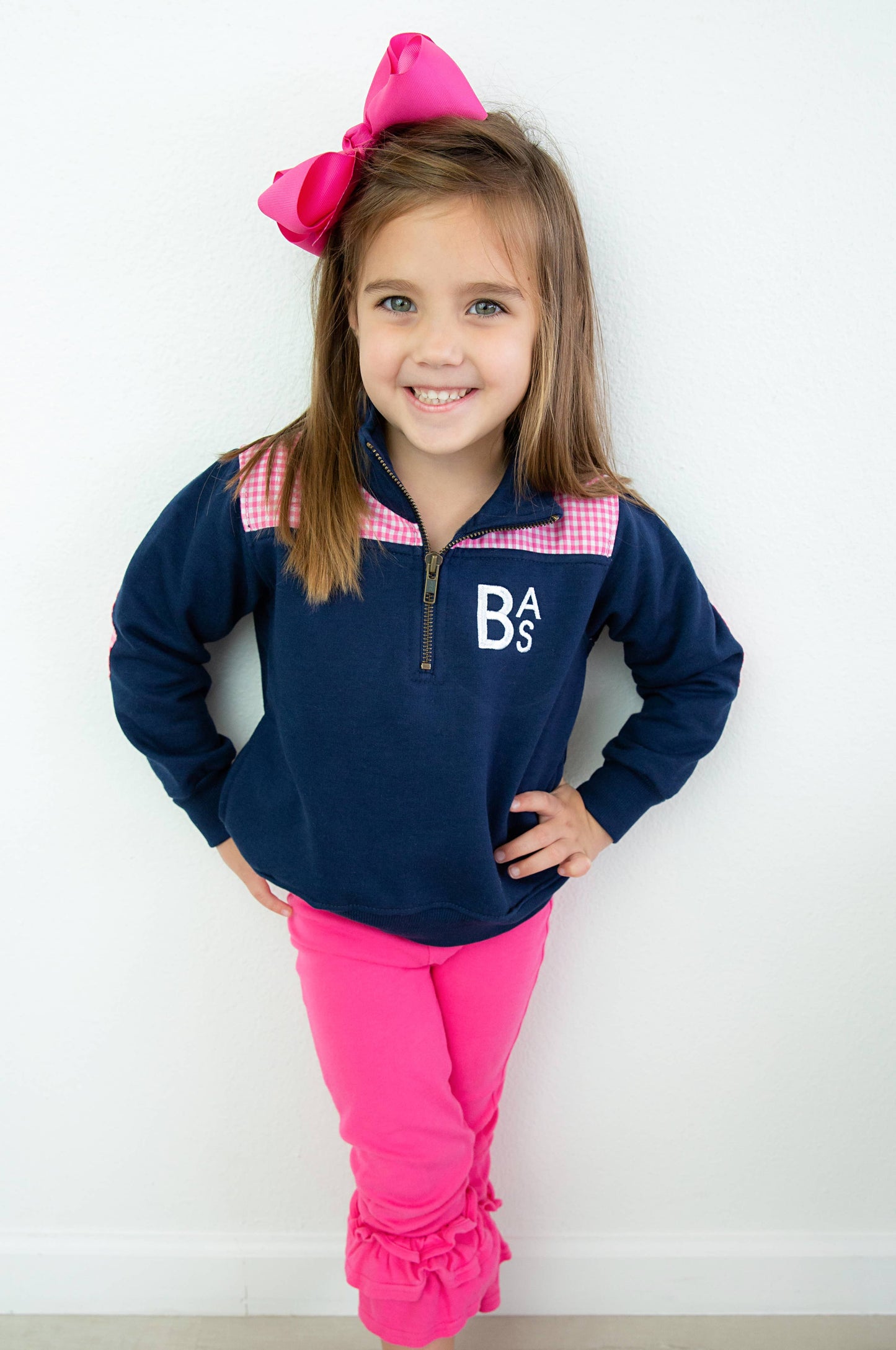 Youth Miller Pullover - Navy with Pink Gingham