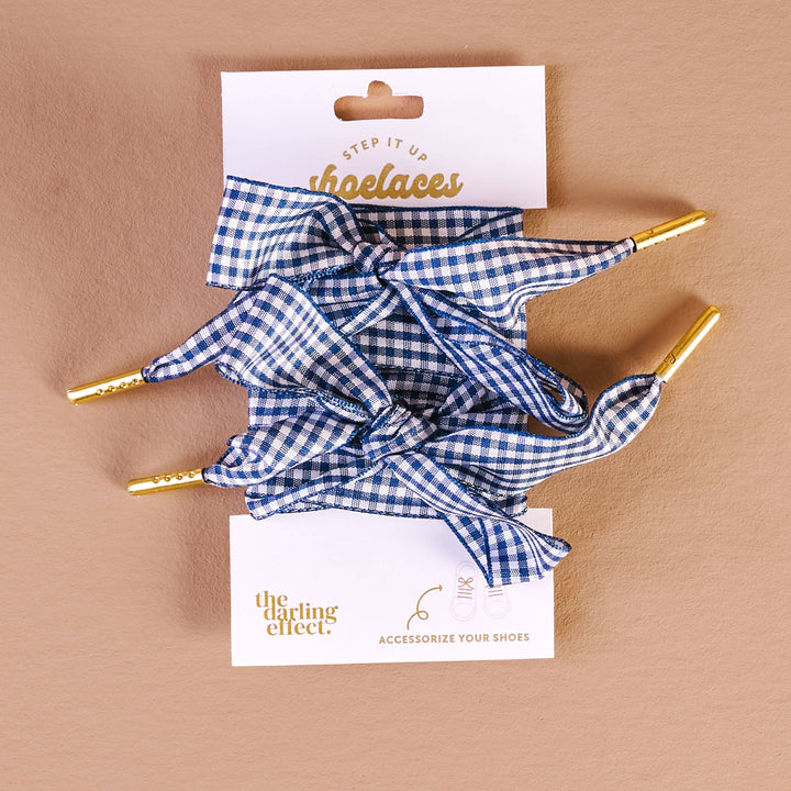 Step It Up Shoelaces-Gingham Navy