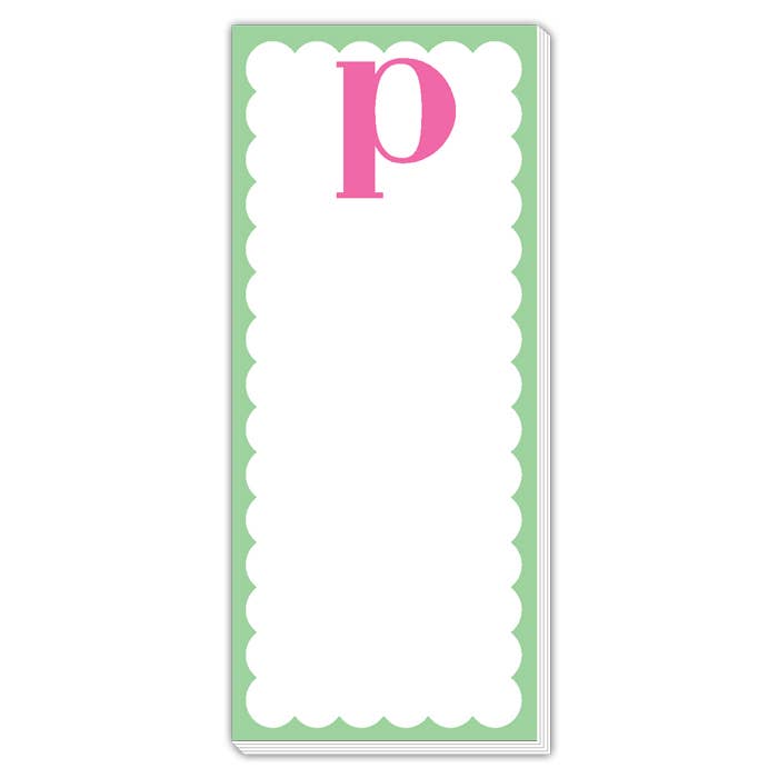 Scallop Monogram Pink And Green P Skinny Notepad
