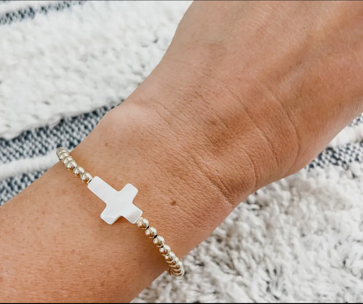 Gold Beaded Cross Bracelet