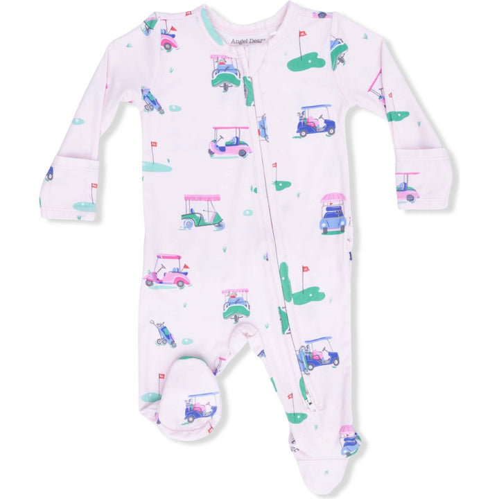 Vintage Golf Carts Ruffle Back Footie - Pink