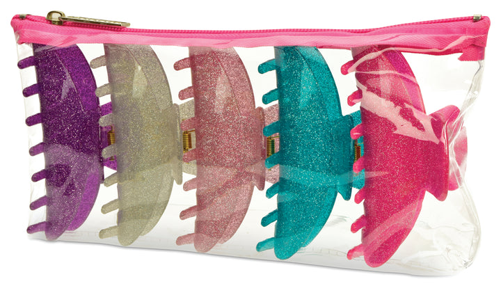 Glitter Hair Clip Set 5 pcs. in reusable Pouch