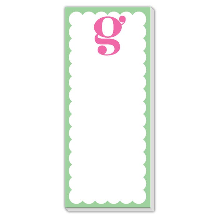 Scallop Monogram Pink And Green G Skinny Notepad