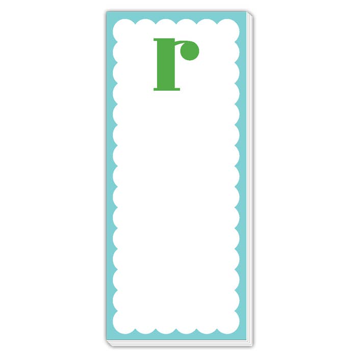 Scallop Monogram Green And Blue R Skinny Notepad