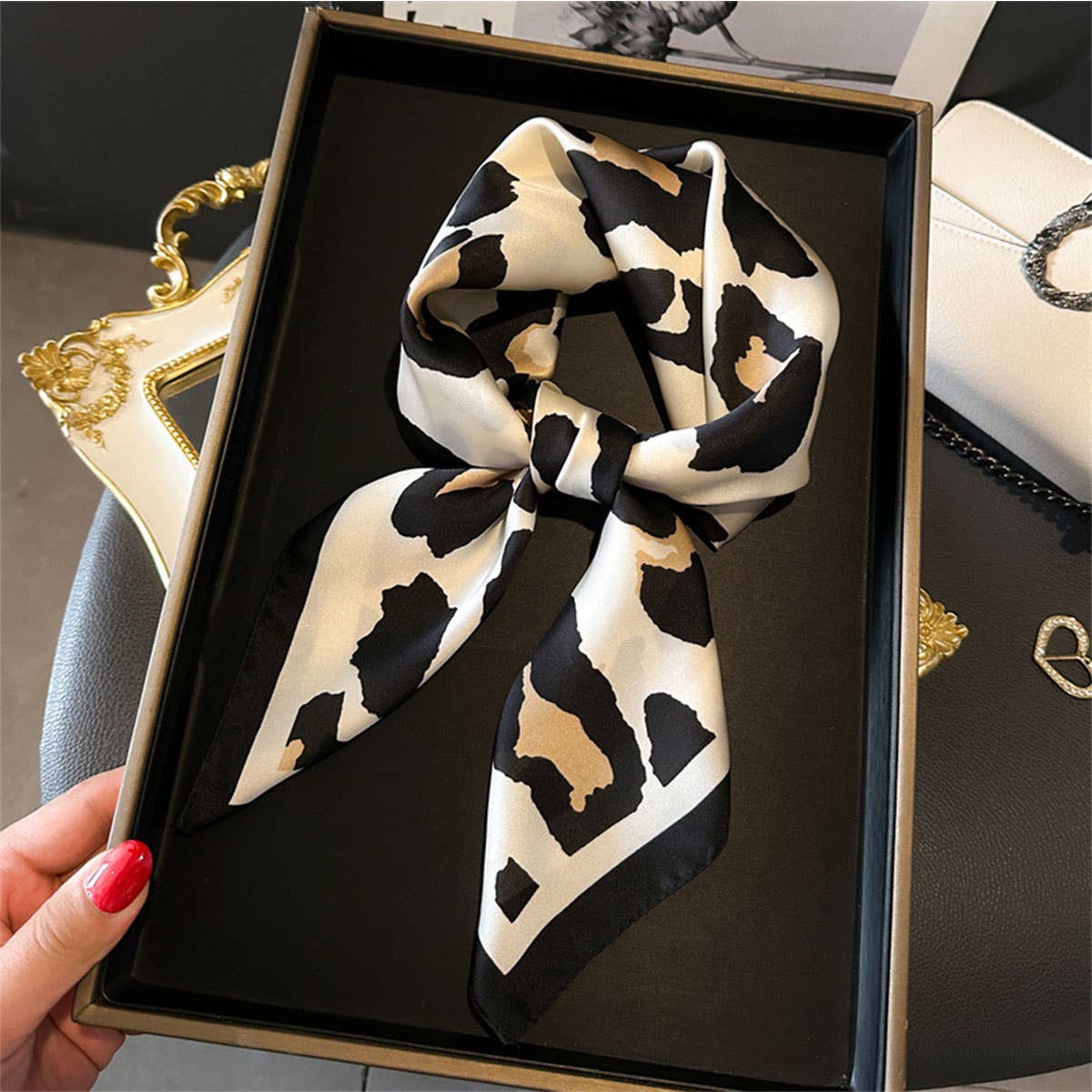 Leopard Print Satin Square Scarf, Hair Wrap_CWASC1425